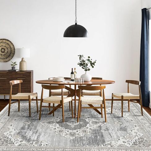 Area Rugs for Living Room Washable: 5x7 Bedroom Dining Room Rug - Vintage Distressed Printed Carpet - Thin Stain Resistant Carpets with Non Slip Backing Black 5x7 in Saudi Arabia