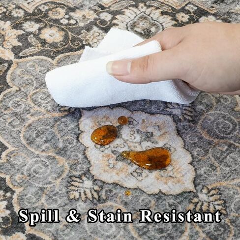 Area Rugs for Living Room Washable: 5x7 Bedroom Dining Room Rug - Vintage Distressed Printed Carpet - Thin Stain Resistant Carpets with Non Slip Backing Black 5x7 in Saudi Arabia