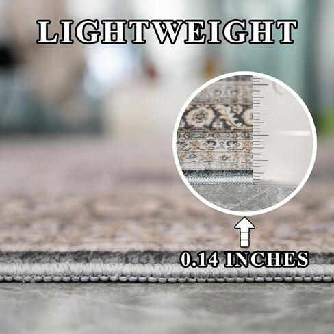 Area Rugs for Living Room Washable: 5x7 Bedroom Dining Room Rug - Vintage Distressed Printed Carpet - Thin Stain Resistant Carpets with Non Slip Backing Black 5x7 in Saudi Arabia