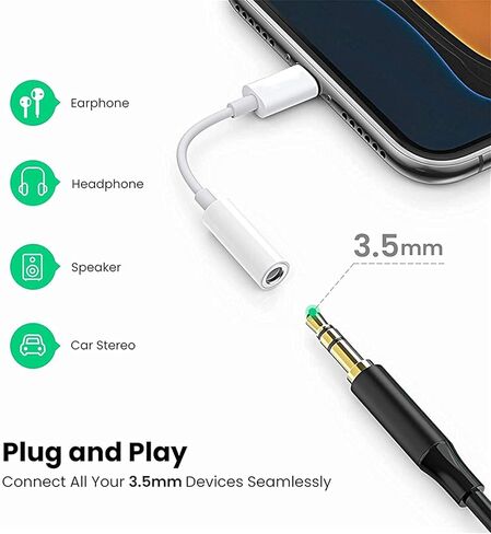 Apple MFi Certified Lightning to 3.5 mm Headphone Jack Adapter for iPhone, 3 Pack iPhone 3.5mm Aux Audio Adapter Converter Cable Dongle Compatible for iPhone 14 13 12 11 Pro Max XS XR X 8 7 6 iPad in Kuwait