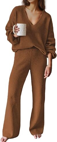 GOLDSTITCH Women's Two Piece Outfits Sweater Sets Long Sleeve Knit Pullover and Wide Leg Pants Sweatsuit in Kuwait