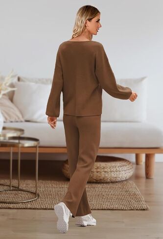 GOLDSTITCH Women's Two Piece Outfits Sweater Sets Long Sleeve Knit Pullover and Wide Leg Pants Sweatsuit in Kuwait