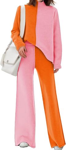 GOLDSTITCH Women's Two Piece Outfits Sweater Sets Long Sleeve Knit Pullover and Wide Leg Pants Sweatsuit in Kuwait