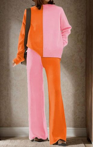 GOLDSTITCH Women's Two Piece Outfits Sweater Sets Long Sleeve Knit Pullover and Wide Leg Pants Sweatsuit in Kuwait