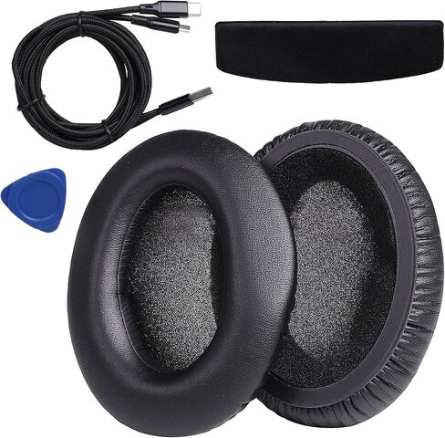 Replacement Earpads Headsets Earbuds Ear Muffs Ear Cups Ear Cover & Acoustic Foam Compatible with Sennheiser HD515,HD555,HD595,HD579,HD598,PC360,HD518 Headphones Protein Leather Black in Saudi Arabia