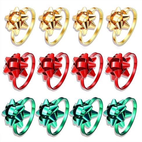 12PCS Christmas Napkin Rings Set for Table Settings, Festive Gift Bow Napkin Holder Rings for Christmas Thanksgiving New Year Party Dinner Table Decoration (12PCS Gold+Red+Green) in Kuwait
