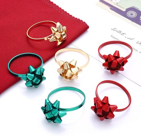 12PCS Christmas Napkin Rings Set for Table Settings, Festive Gift Bow Napkin Holder Rings for Christmas Thanksgiving New Year Party Dinner Table Decoration (12PCS Gold+Red+Green) in Kuwait