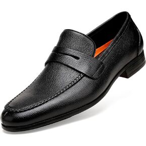 Men's Leather Penny Loafers Black Dress Shoes Cap Toe Formal Shoes for Men