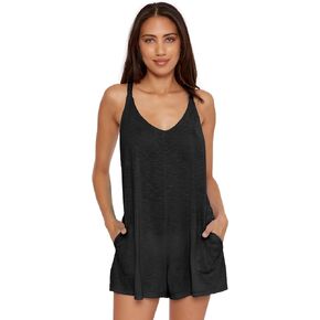 BECCA Women's Breezy Basics Romper, Plunge Neck, Beach Cover Ups