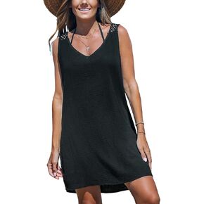 CUPSHE Women's Sleeveless Coverups Dress 100% Cotton Bathing Suit Hollow Out Straps Beachwear Summer 2024