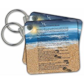 3dRose Footprints in The Sand on Beach with Poem Key Chains, 2.25" x 2.25", Set of 2 (kc_204469_1)