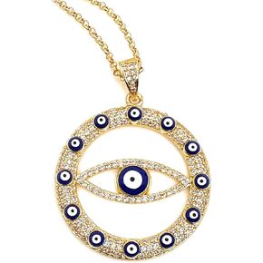 LESLIE BOULES Evil Eye Necklace for Women 18K Gold Plated Sliding Chain Protection Jewelry