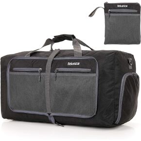 60L Duffle Bag 25 Inch Large Travel Bag Lightweight Foldable Weekend Duffel with Shoe Compartment Shoulder Strap for Men Women (Black)