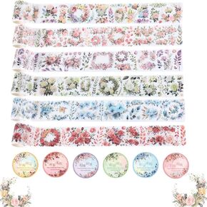 6 Rolls Flower Tapes Romantic Flowers Tapes Set Handbook Material for Scrapbook DIY Crafts Journal Album Gift Wrapping Decor