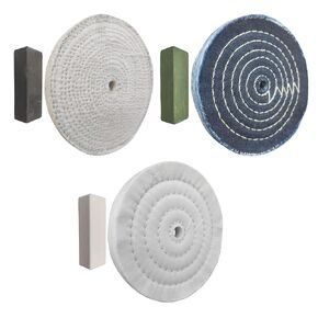 6PC 6 Inch Stainless Steel Polishing Buffing Wheel Kit for Bench Grinder,kit with Each 1PC 1/2 Inch Arbor Hole Sisal/Denim/Cotton Wheel and Each 1PC 100g Bar Black/Green/White Polishing Compound
