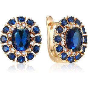 Women's Earrings Sapphire Earrings for women，Cubic Zirconia Stud Earrings 18K Gold Plated Crystal Flower Earrings
