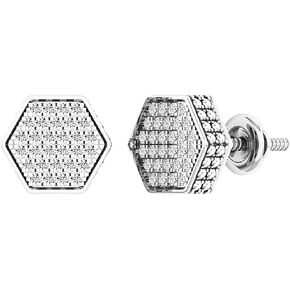 Dazzlingrock Collection 0.20 Carat (ctw) Round White Diamond Hexagon Men's Cluster Stud Earrings in 925 Sterling Silver