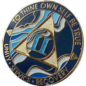 2 Year AA Medallion Elegant Marble Navy Ocean Blue and Gold Plated Chip