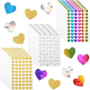 1800 Pcs Holographic Stickers for Kids Reward, Rainbow Gold Silver Heart, 0.5" Small Sparkly Sticker for Behavior Chart, Student Planner, Decoration, School Classroom Teacher Supplies