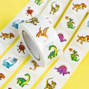 1500pcs Round Dinosaur Stickers for Kids Teacher Reward Dino Stickers School Supplies Animal Incentive Roll Sticker Potty Training Stickers for School Classroom Home Motivating, 6 Designs (#1)