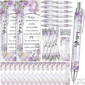 36 Sets Purple Butterfly Theme Baby Shower Favors for Guest Includes 36 Rolling Paper Ballpoint Pens with 36 Greeting Cards Baby Shower Game Prizes Bulk Wedding Party Favors