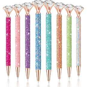 8 Pcs Diamond Pens with Crystal Shining Glitter Pens for Christmas Gifts Wedding Crystal Metal Ballpoint Pens Cute Pens with Diamonds on Top for Girls Women Adult Bridal Shower Pens