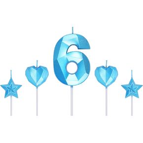 Blue Number 4 Candles and Star Heart Candles 2.76 inch Number Candles for Birthday Cakes 3D Diamond Shaped for Cake Decorations(Blue Candle 4)