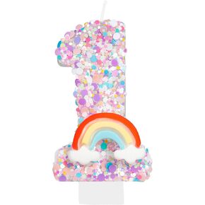 Number 1 Candle, Birthday Candles for Cake, 1st Rainbow Birthday Decorations Girl, Cake Toppers Rainbow Birthday Candle Pony Birthday Party Favors Anniversary Celebration Supplies