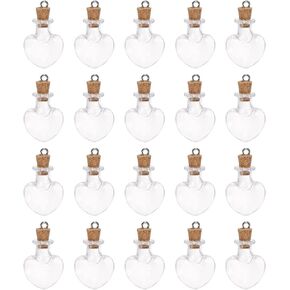 20pcs Mini Glass Bottles with Cork Stoppers Peach Heart Shaped Tiny Glass Jars Small Glass Vials Transparent Clear Wishing Bottles with Ring for DIY Art Crafts Party Decoration