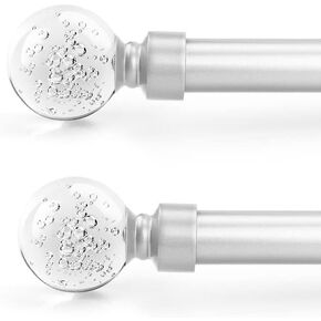 Orger Curtain Rod for Windows Adjustable from 22 to 48 Inches 2 Pack Decorative 1 Inch Diameter Standard Single Window Curtain Rod Set with Round Clear Bubble Crystal Finials Stain Nickel Curtain Pole