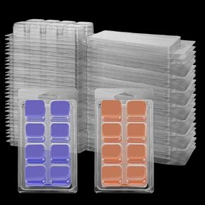 150 Pack Wax Melt Clamshells Molds, 8-Cavity Clear Empty Plastic Square Shape Cube Wax Melt Container for DIY Wax Melt Candles Wickless Tarts Candles (Square)