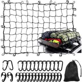WSSROGY 3' x 4' Cargo Net Stretches to 6' x 8', Heavy Duty Cargo Netting for Pickup Truck Bed, Roof Rack Net & with Hooks Carabiners