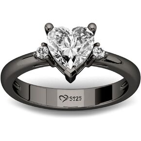Jeulia 2.3 ct Vintage Gothic Skull Rings Three Stone Heart Cubic Zirconia Crystal Biker Cocktail Party Rings for Women Halloween Christmas Gifts with Jewelry Box