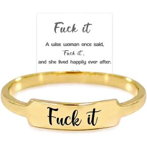 Fuck It Dainty Bar Ring, S925 Fuck It Square Ring, Funny Engraved Fuck It Ring, Fuck It Middle Finger Dainty Bar Ring, Stainless Steel Ring Inspirational Friendship Ring
