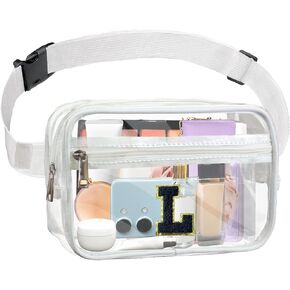 حقيبة Janhavi Clear Fanny Pack الشفافة بحزام للنساء، حقيبة شفافة مع حروف أولية، محفظة شفافة لمناسبات الاستاد، والحفلات الموسيقية، أبيض - M