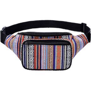 Kayhoma Boho Fanny Pack Stripe Festival Rave Retro Vintage Bum Bags Travel Hiking Waist Belt Purse…