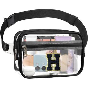 Janhavi Clear Waist Pack with Adjustable Strap Transparents Bag Stadium Approved Belt Bag Bum Bag with Initial Letters Stadium Purse for Men Women Black-S