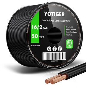 16 Gauge 2 Conductors Low Voltage Wire 100 Feet - 16/2 Low Voltage Landscape Lighting Copper Wire - 16 AWG Outdoor Direct Burial Electrical Wire for Accent, Path, Spot Lights, UL Listed