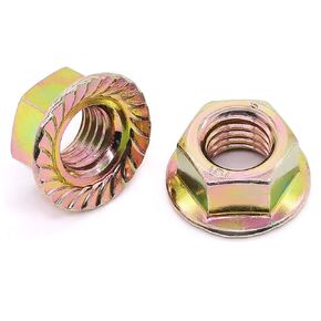 M6-1.0mm Serrated Flange Hex Nuts Lock Nuts Locknuts 100 PCS, Yellow Zinc Plated, Full Thread, DIN6923