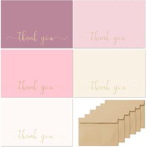 Thank You Cards with Envelopes,20 Pack - 4x6 Inches Thank You Notes,Elegant Dusty Pink Emboss Gold Foil Pressed,Baby Shower Thank You Cards,Wedding,Formal All Occasion Cards