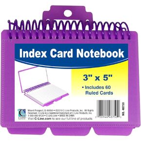 C-Line Spiral Bound Index Card Notebook with Tabs, Includes 60 Ruled 3 x 5 Inch Index Cards, 1 Notebook, Color May Vary (48750)