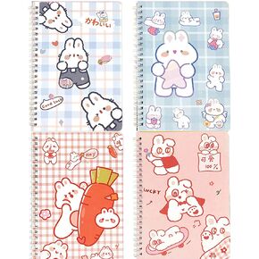 4 Pack Cute A5 Spiral Notebooks Kawaii Rabbit Journals, 8.3" x 5.9" Lined Paper Notebook College Ruled Journals Easter Day Gift School Supplies for Kids Girls Teens