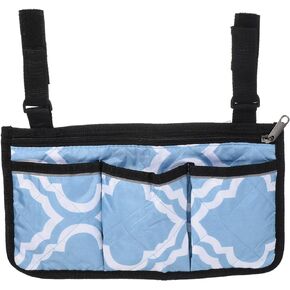 PATIKIL Chair Armrest Organizer, Waterproof Beach Chair Hanging Storage Pouch Arm Rest Magazine Snack Bag with 4 Pockets for Camping Outdoors, Blue White
