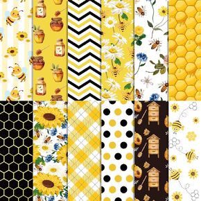 VIVIQUEN 24 Pack Gold Honey Bee Double-Sided Paper, 12-inches Autumn Textured Scrapbook Paper Sunflower Craft Paper Folded Flat for DIY Background Card Making Scrapbook Photo Album Decor