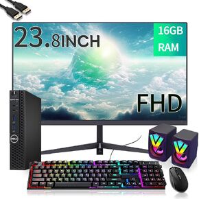 Dell OptiPlex Micro PC Mini Desktop Computer w/ 24" 1080p Monitor & Speakers, Core i5-6500T, 16GB RAM, 256GB SSD, USB Keyboard & Mouse, BT, WiFi Windows 10 Pro (Renewed)
