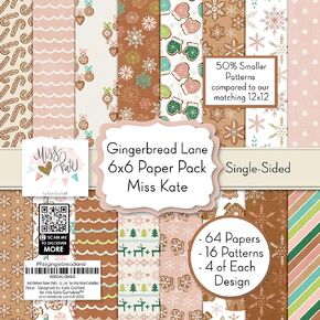 6x6 Pattern Paper Pack - Gingerbread Lane - for Christmas Scrapbook Premium Specialty Paper Single-Sided 6"x6" Collection Includes 64 Sheets - 50% Smaller Patterns - by Miss Kate Cuttables