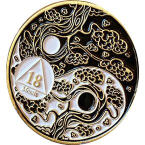 RecoveryChip 18 Month AA Medallion Sakura Tree Cherry Blossom Ying Yang Black and White Serenity Prayer Medallion