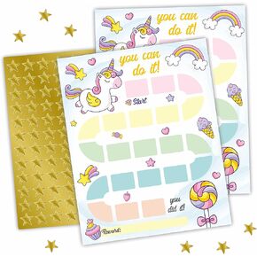 Unicorn Theme Reward Chart with Golden Star Stickers, Incentive Chart, Rainbow Chore Chart, Positive Behavior, Routine Chart for Kids, Toddler Homework Assignments, Attendance(8"X10")-CHART-B03