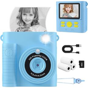 Kids Camera, Instant Print Camera for Kids 1080P HD Digital Camera Video Toddler Cameras with 32G SD Card, Christmas Birthday Gifts for 3 4 5 6 7 8 9 10 11 Year Old Girls Boys