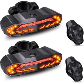 ONVIAN 2 Pack Smart Bike Tail Light with Turn Signals, Bike Alarm with Wireless Control Remote, USB Rechargeable Rear Bike Light, IP65 Waterproof Auto ON/Off Bicycle Lights for Night Riding
